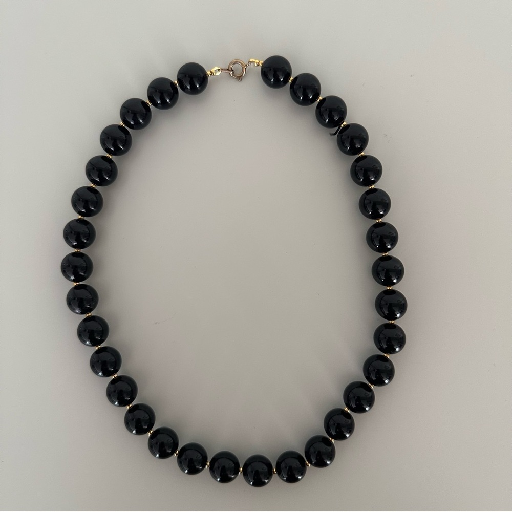Anthropologie Vintage Round Beaded Short Necklace Black and Gold 17"l - Picture 2 of 5